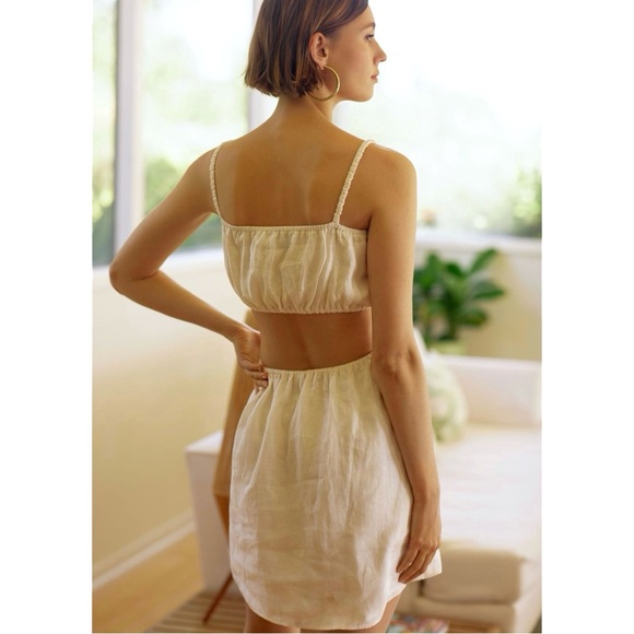 Anthropologie Faithful The Brand Zuma Linen Cut-Out Mini Dress in Shell Size 10 - Picture 3 of 16